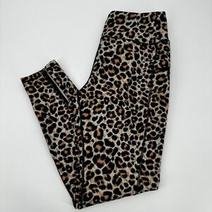 SANTINY Leopard Print Leggings Women XL‎ Zipper Ankle Pocket Activewear